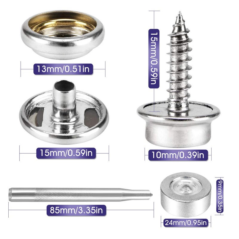 Meifuly 150 PCS Canvas Snap Kit with 2 Pcs Setting Tool - Marine Grade Stainless Steel 3/8" Socket Canvas Button Fastener Kit & Upholstery Boat Cover Snap Button Fastener Tool for DIY Cover Furniture - Image 2